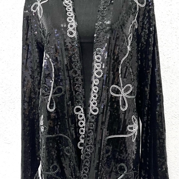 Investments Black Sequin open cardigan with White Floral Design XL - Picture 9 of 14